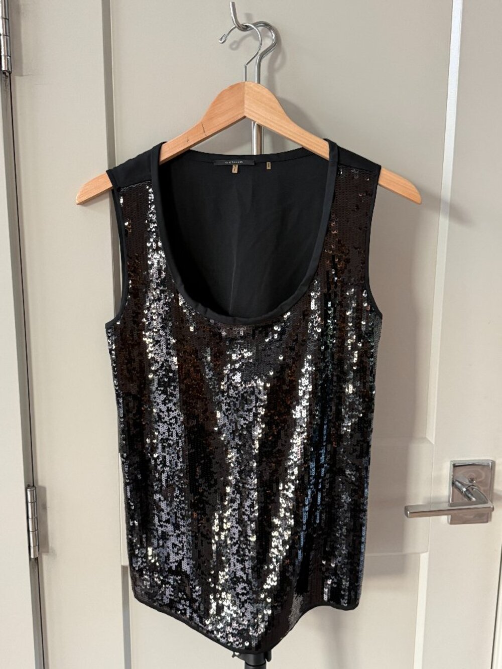Elie Tahari Black Sequin Tank Top Sleeveless Glam Shell Blouse Size SP